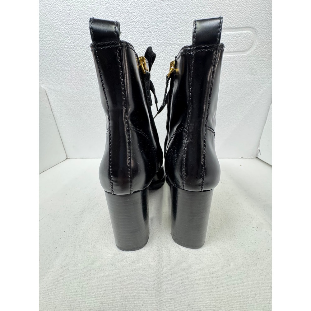 Uterque Lace Up Combat Boots Womens 37 Black Block Heel Lug Sole Zip - Picture 13 of 15
